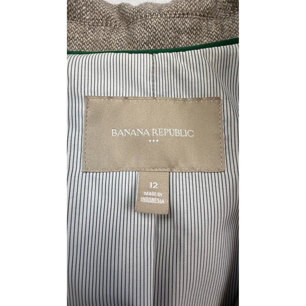 Banana Republic Womens 12 Tan Herringbone‎ Wool Blend Two Button Blazer Jacket